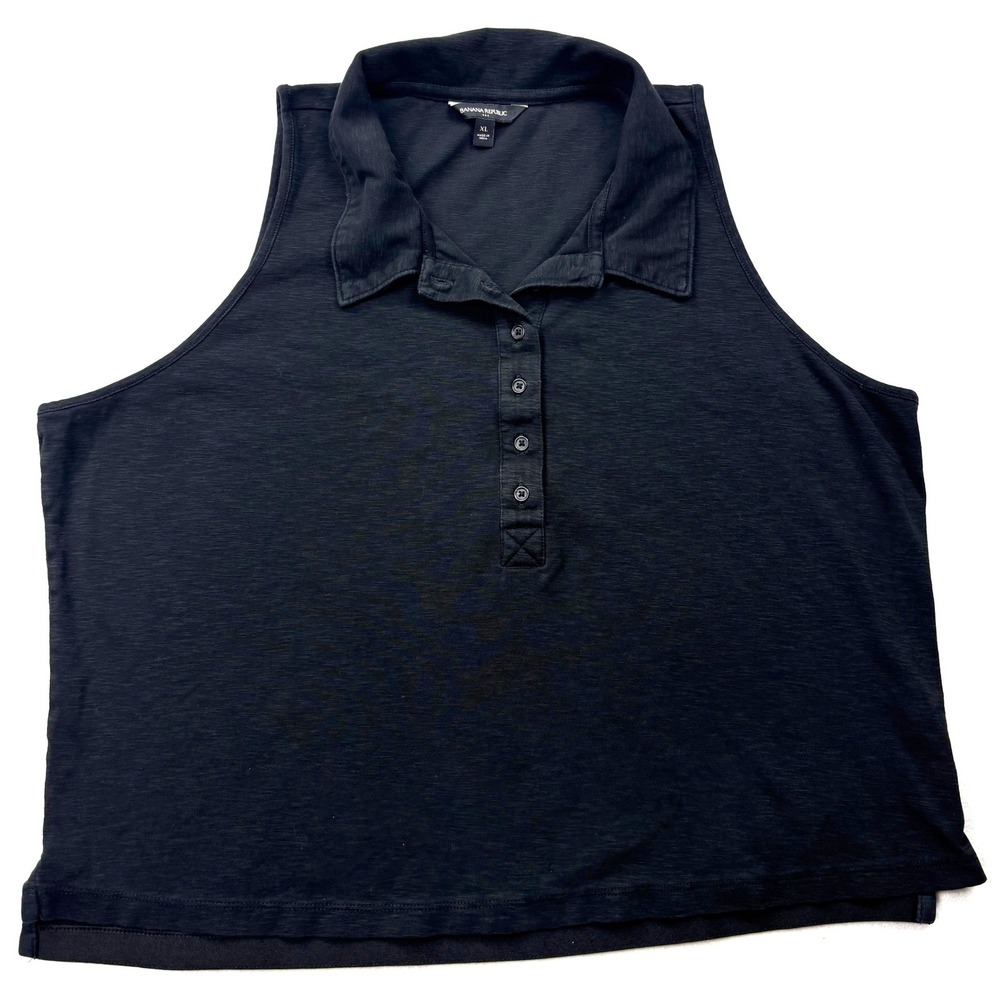 Banana Republic Womens XL Black Slub Rib Sleeveless Polo Shirt 581590 SUM 23
